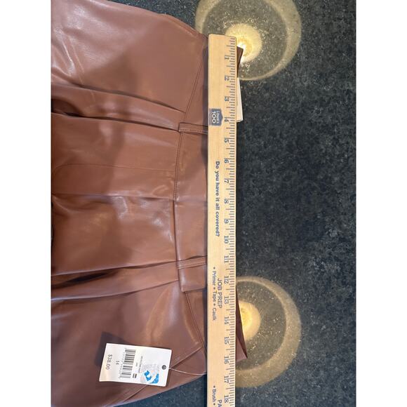 Ophelia Roe High Rise Straight Leg Faux Leather Brown Pants Women's Size 14 - Picture 5 of 9